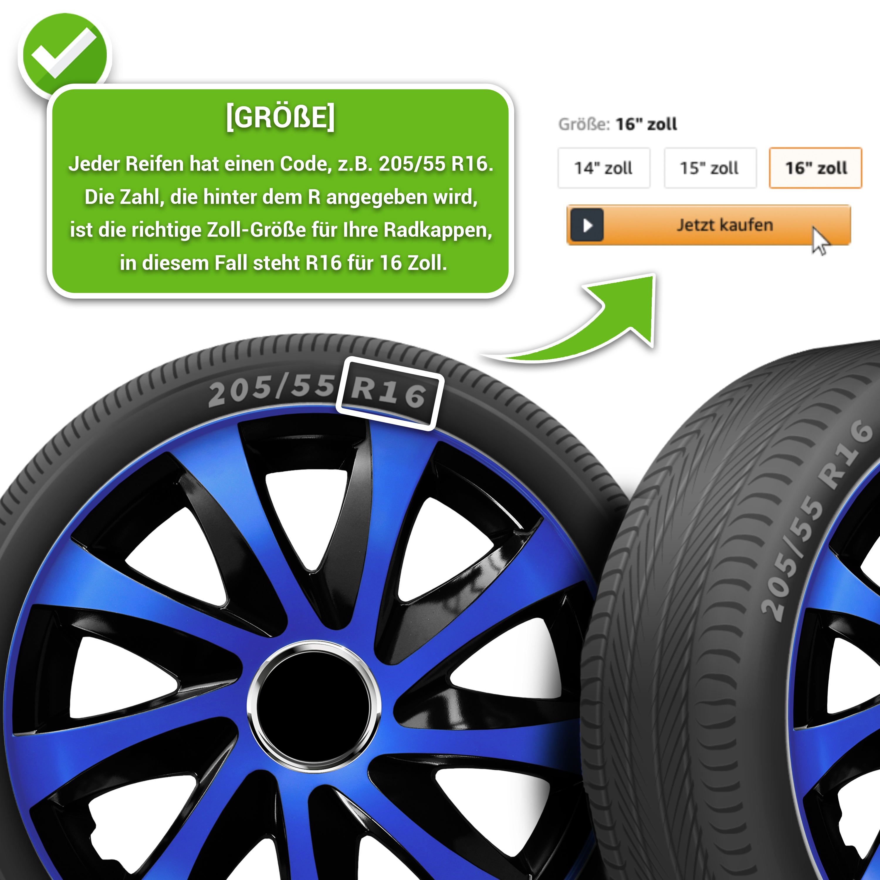 Auto Radkappen Radzierblenden 4 Set passend für alle Stahlfelgen 13'' bis 16'' - Bild 18 von 64