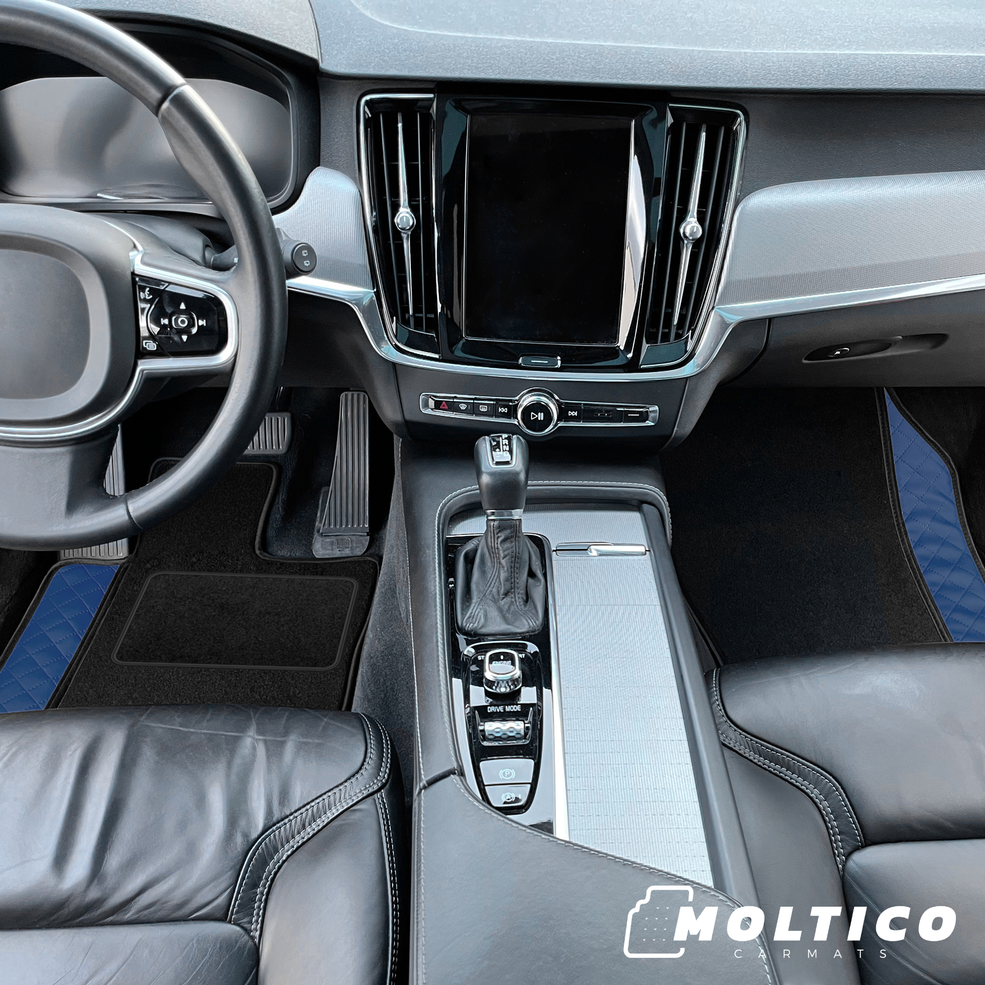 Velours Fußmatten Auto DESIGN Blau Rautensteppung