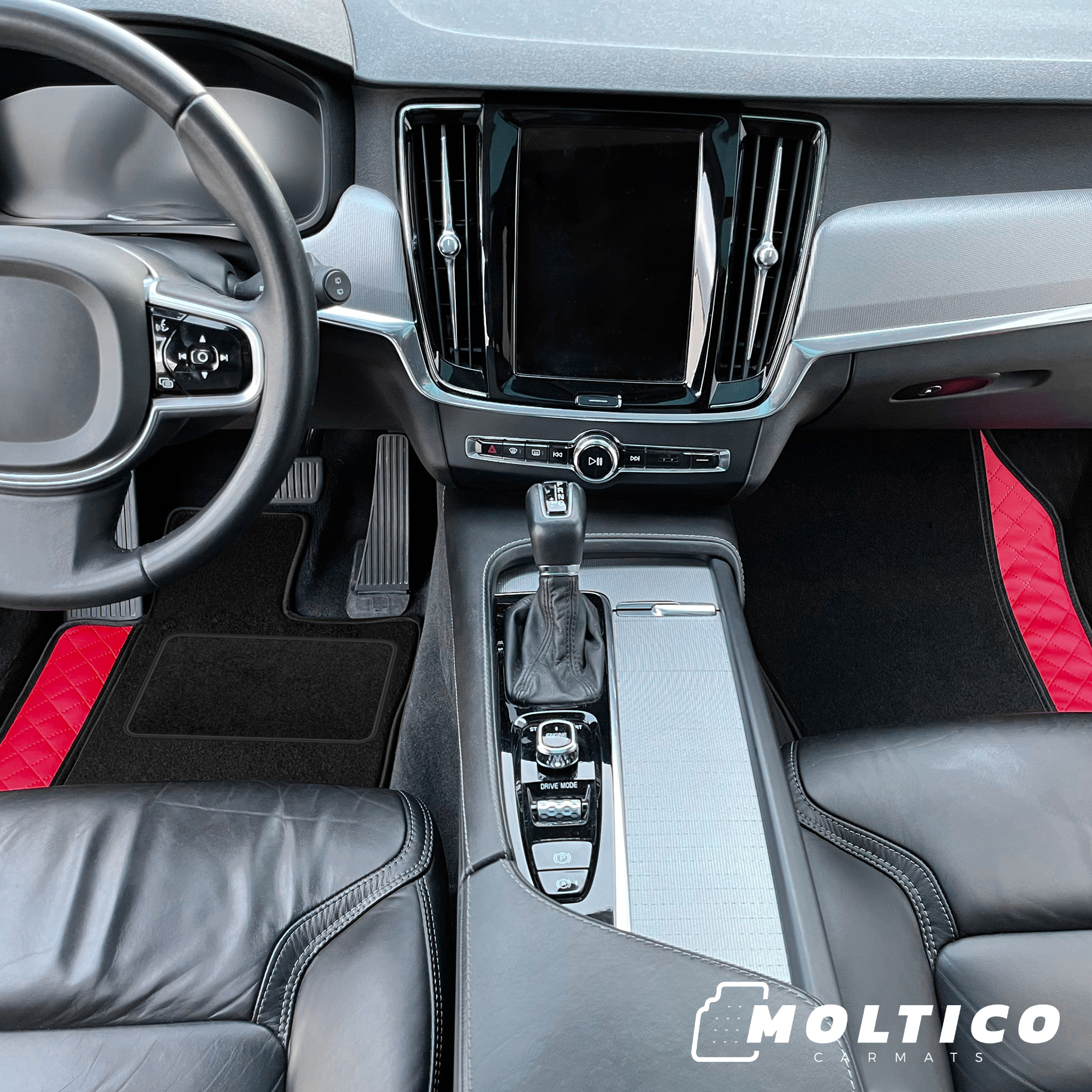 Velours Fußmatten Auto DESIGN Rot Rautensteppung